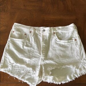 Levi's White Denim Jean Shorts Frayed Hem